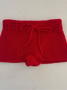 Handmade Crochet Red Shorties with Drawstring